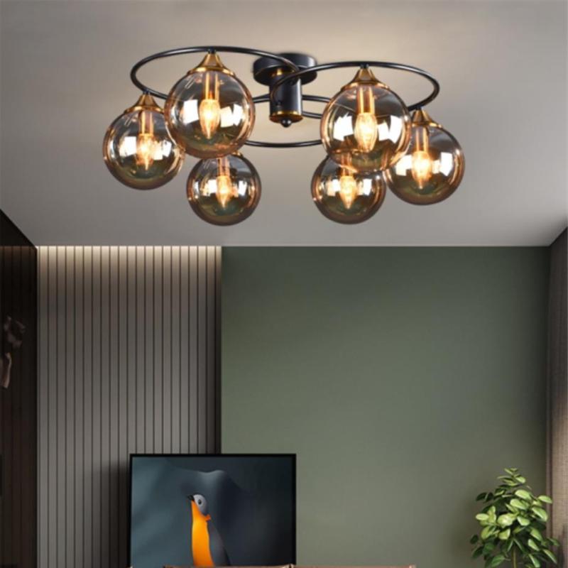 Vetidim Nordic Bubble Glass Ceiling Light, Gray/Amber