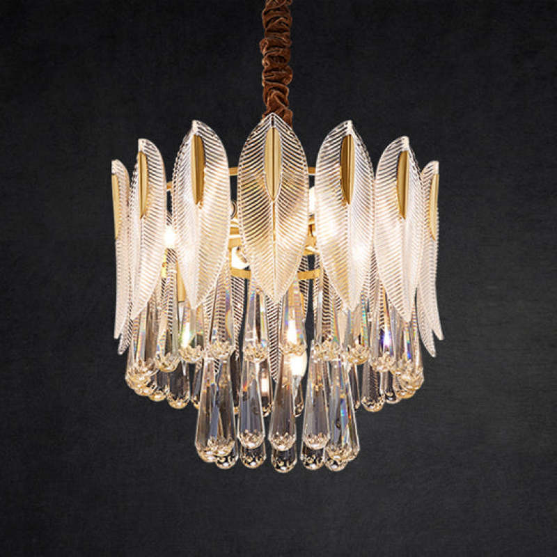 Jusaras Luxury Feather Crystal Chandelier, Living Room