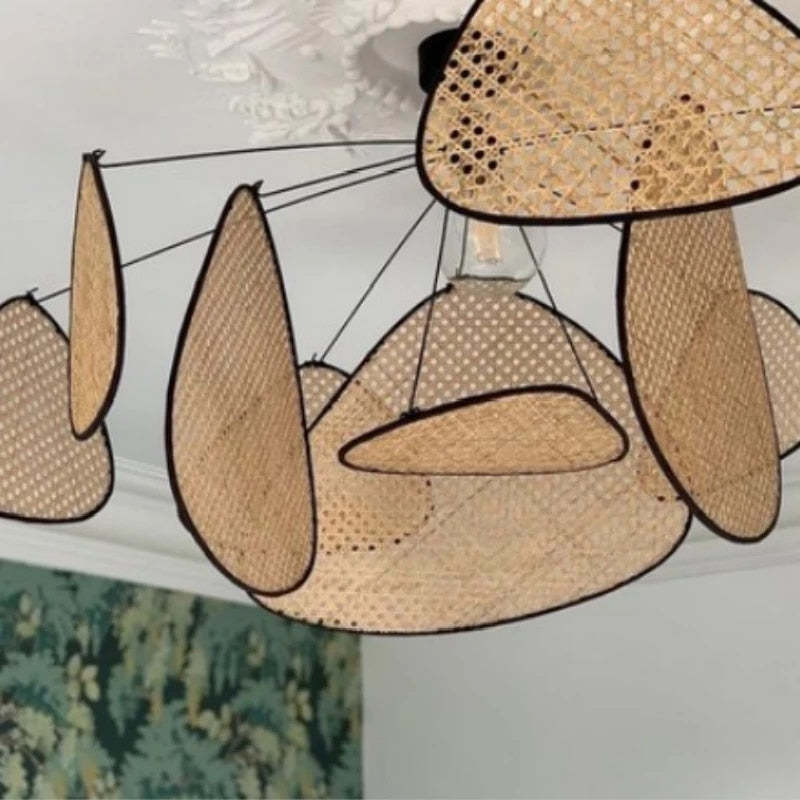 Borekus Pendant Light Leaf Grid, Rattan/Metal, Bedroom