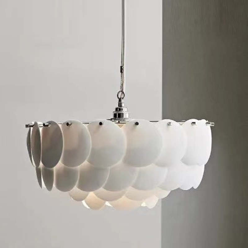 Lapoker Wihte Art Deco Chandelier Light Fixture, Ceramic Leaf & Metal