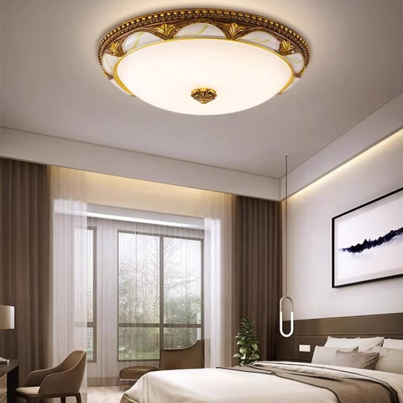Pavepeno Floral Retro Antique Brass Flush Mount Ceiling Light