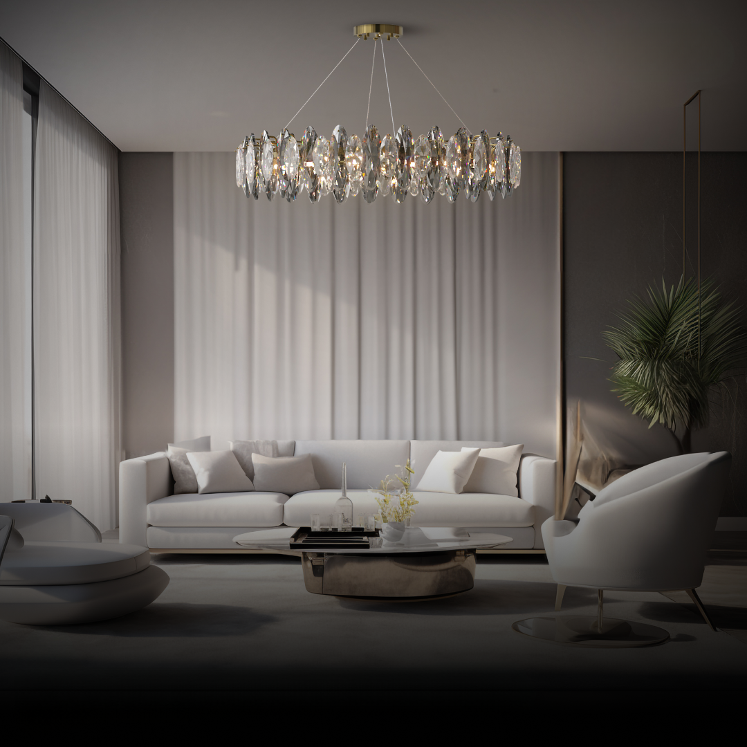 Wadotor Crystal Chandelier LED Elliptical Glass/Metal Gold Living Room