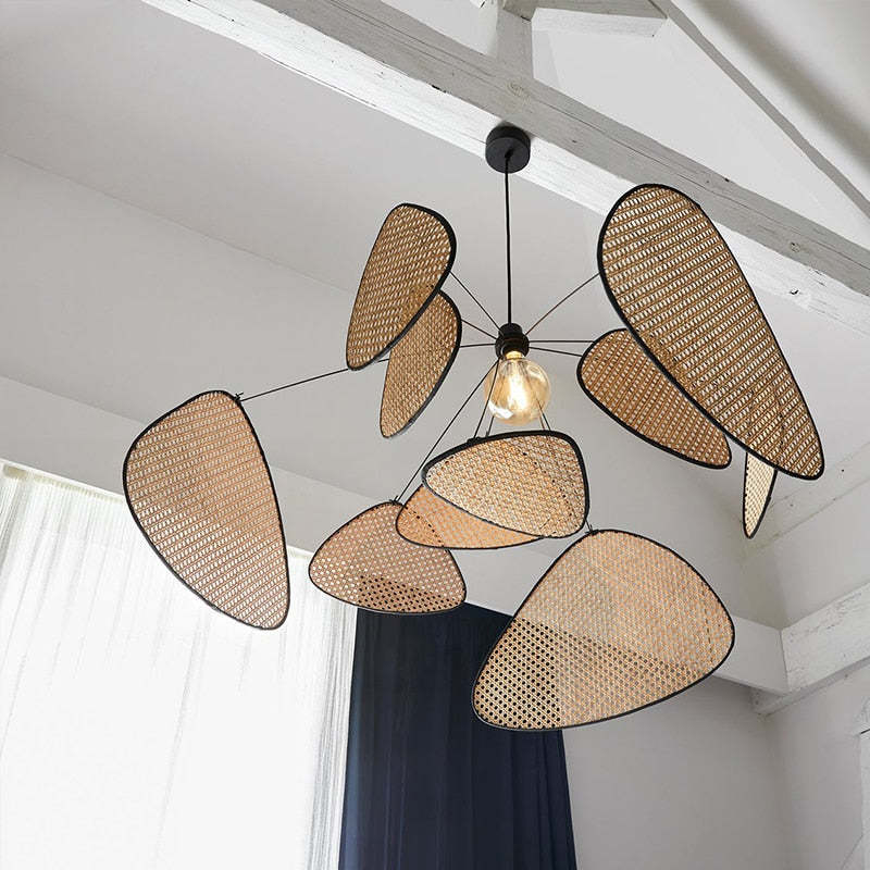 Borekus Pendant Light Leaf Grid, Rattan/Metal, Bedroom