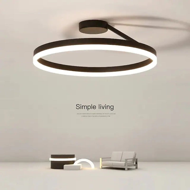 Solinor Modern Circle Flush Mount Ceiling Light, Black & White-Neutral Decor