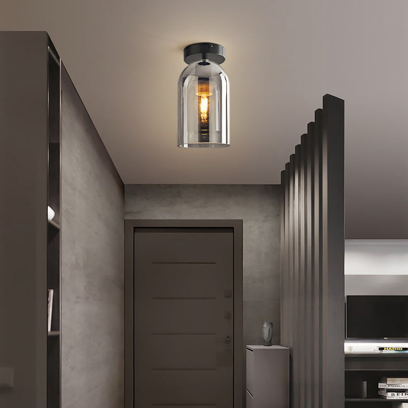 Kuturar Modern Cylinder Semi-Flush Mount Clear Glass Ceiling Light, Cognac/Grey
