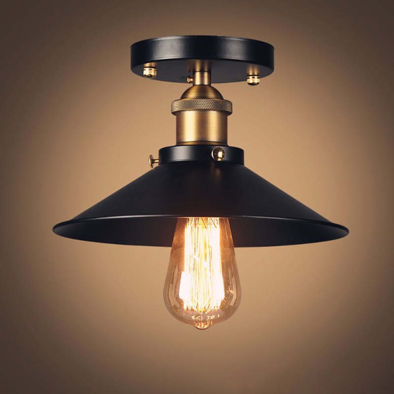 Cokikan Industrial Cone Metal Ceiling Light, Black