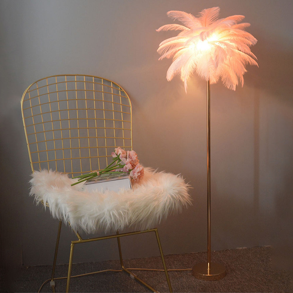 Tutigod Modern Natural Ostrich Feather Gold-plated Floor Lamp