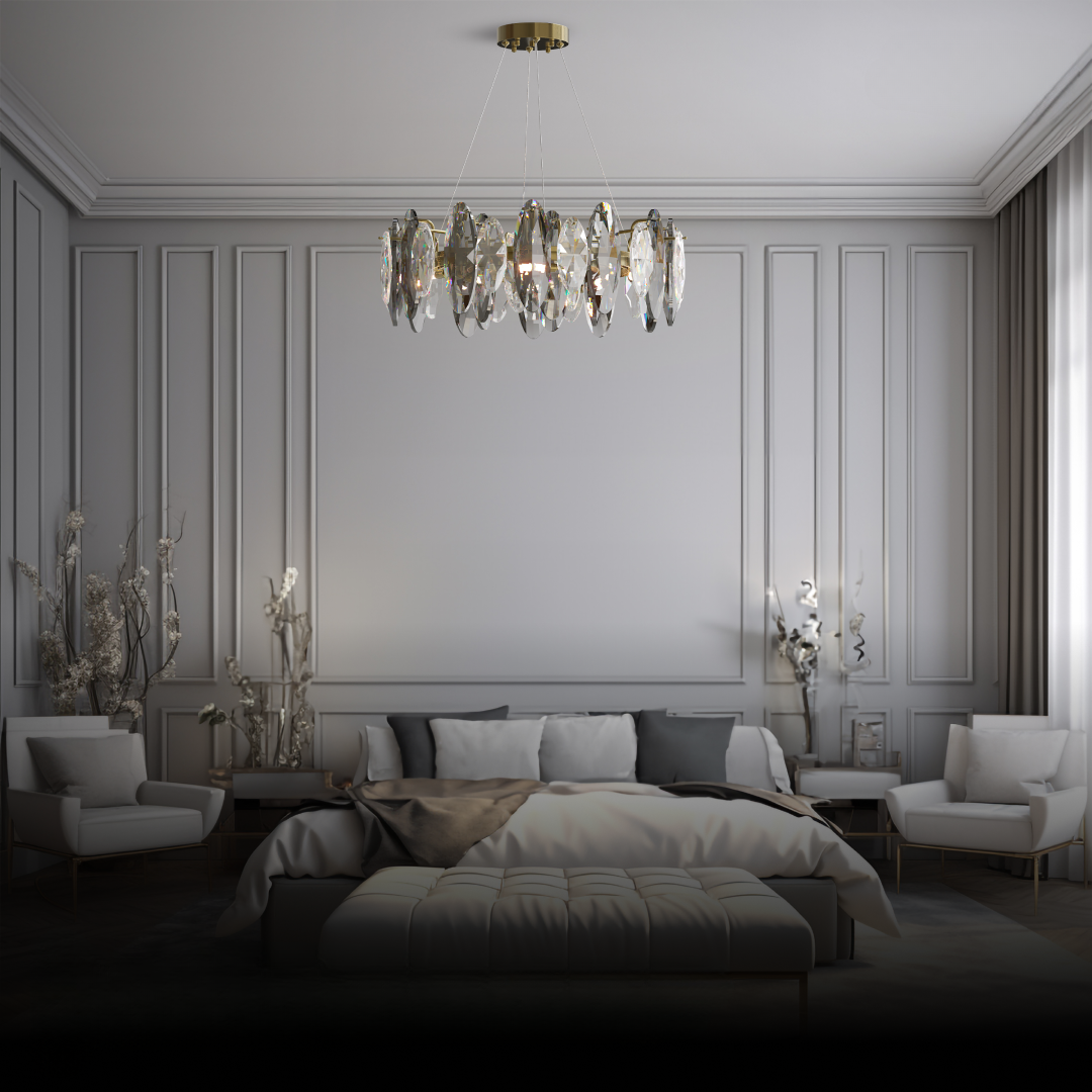Wadotor Crystal Chandelier LED Elliptical Glass/Metal Gold Living Room
