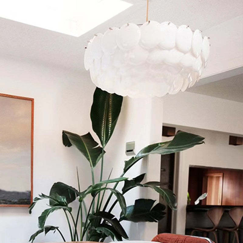 Lapoker Wihte Art Deco Chandelier Light Fixture, Ceramic Leaf & Metal