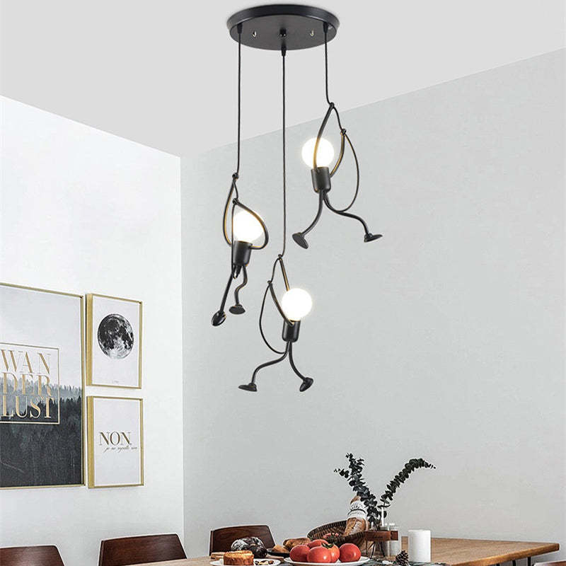 Esi Retro Modern Iron Man Pendant Light, Black-Neutral Decor
