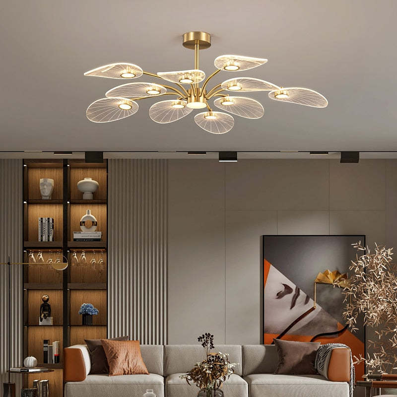 Lebirok Art Deco Leaf Metal/ Chandelier, Gold