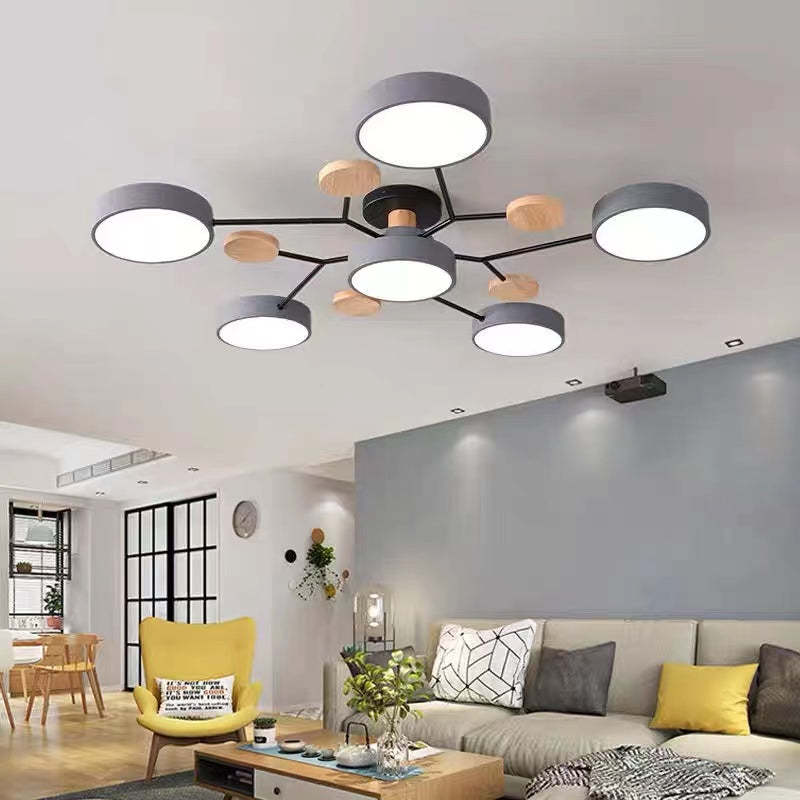 Cumalik Ceiling Light, Wood Round for Living Room