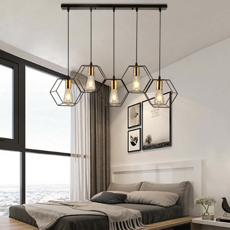 Vituduk Rustic Farmhouse Geometry 3/5 Light Pendant Light, Black