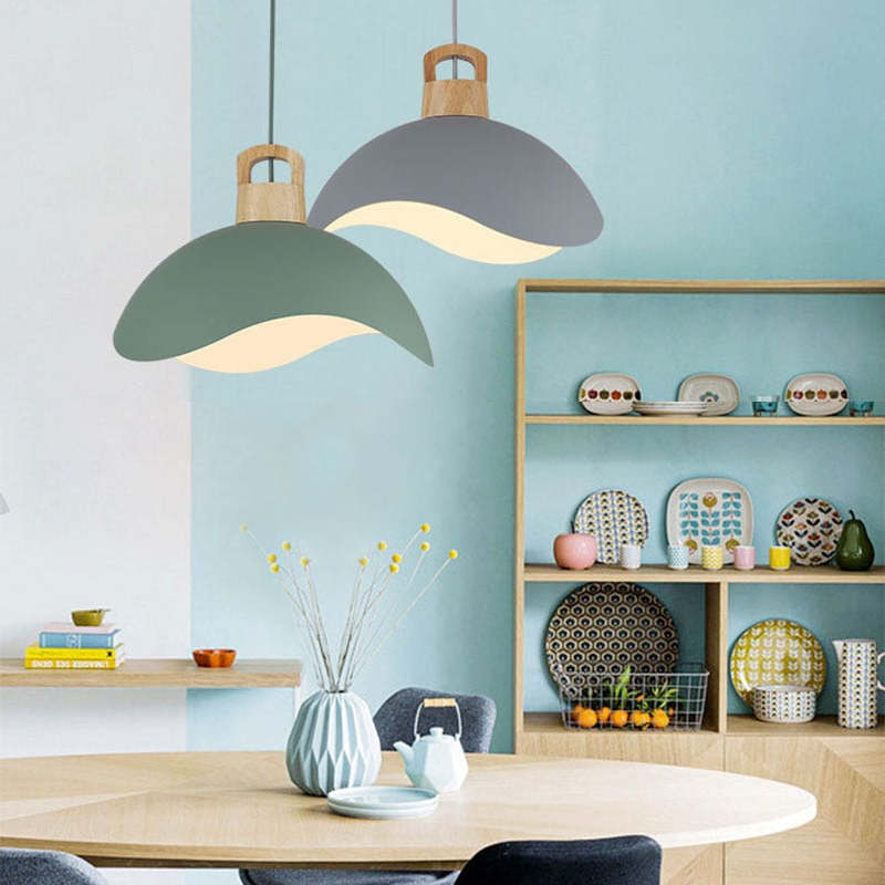 Hobokik Colorful Shade Single Pendant Lights, Wood & Metal