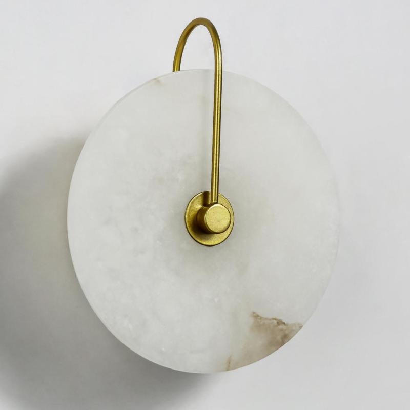 Simidal Round Bedside Wall Light, Artificial Marble, Gold & Black