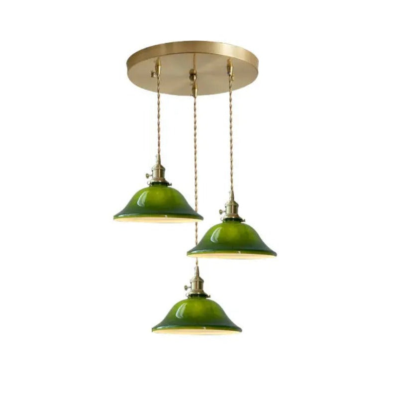 Juguped Rustic Vintage LED Pendant Light Green Copper Glass Dining Room
