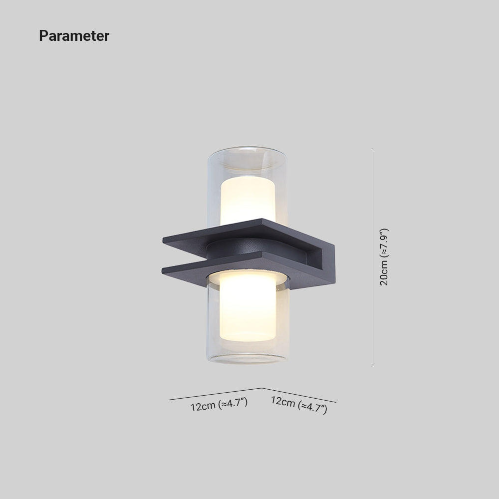 Gabapon Modern Cylindrical Metal Outdoor Wall Lamp With 2 Heads, Black