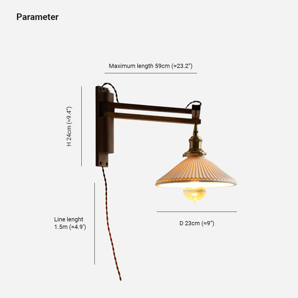 Cilepim Vintage Dome Ceramic/Wood Wall Lamp, Walnut/Wood/Clear