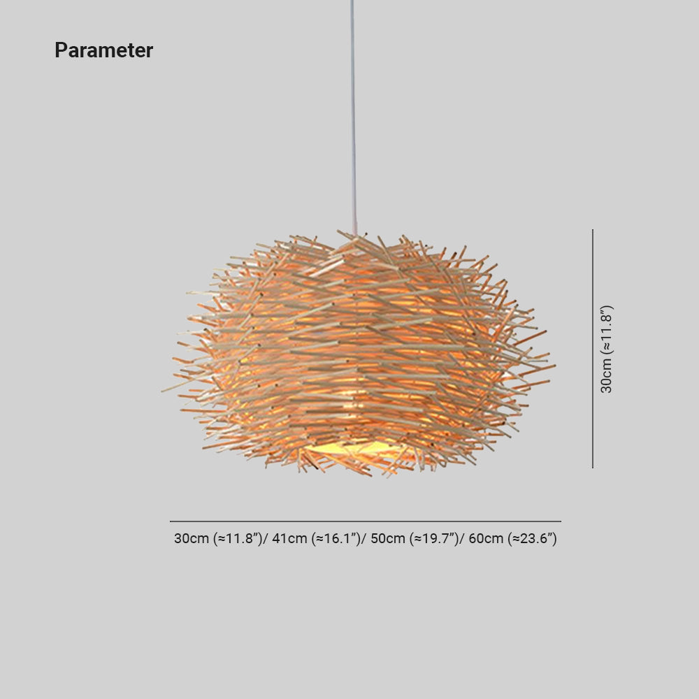 Papeneso Wooden Bird Nest Rattan Pendant Light, Brown/Wood