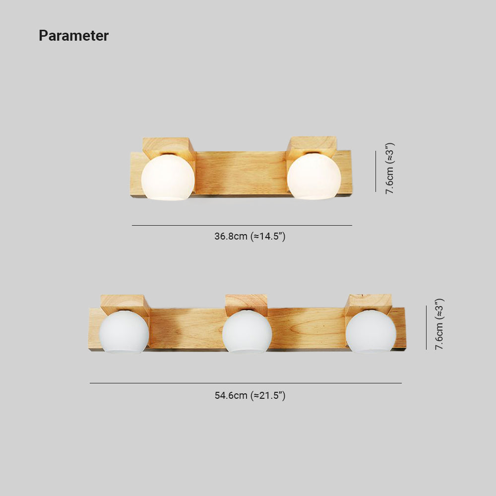 Filusar Wooden Ball Mirror Front Vanity Wall Lamp, Log Color