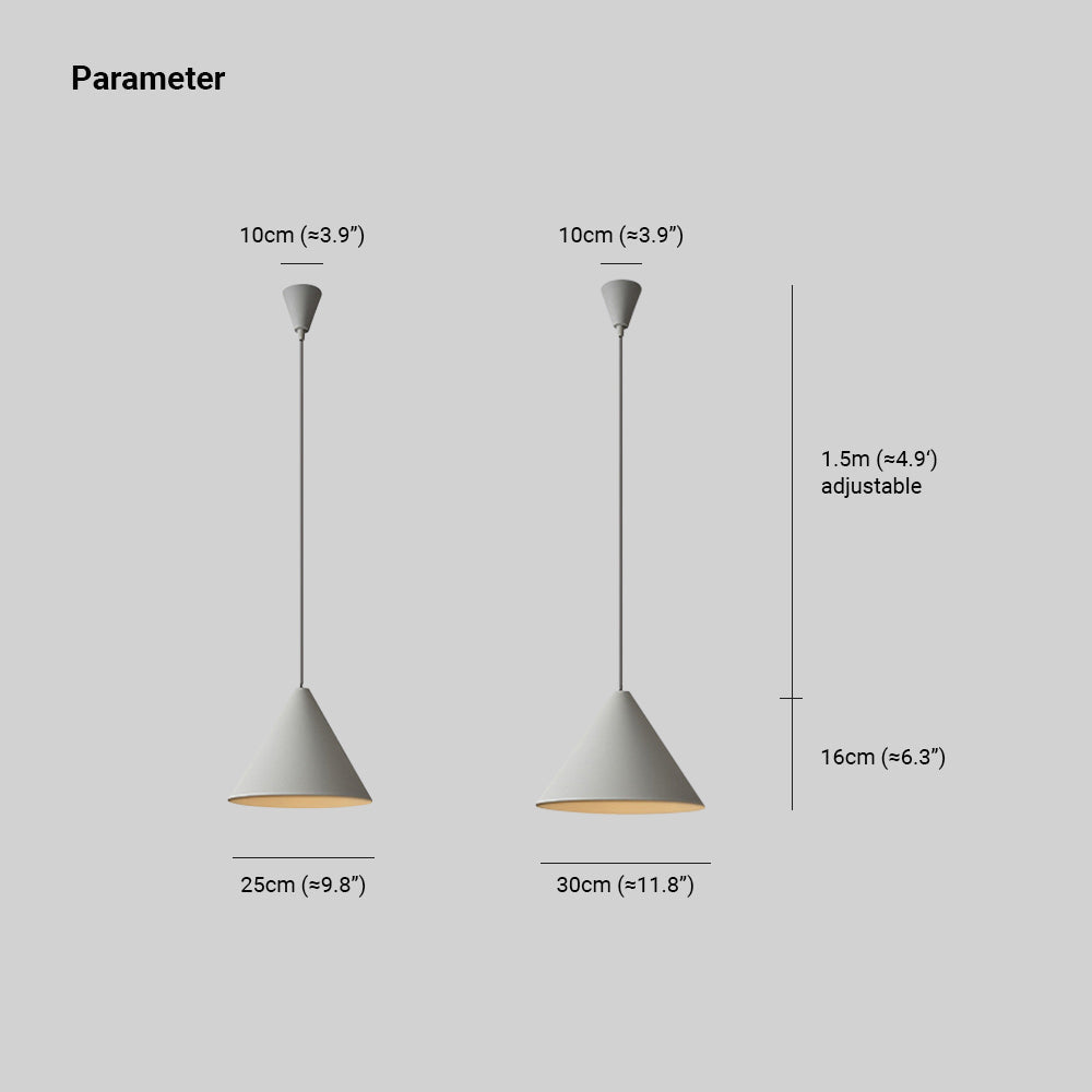 Fikones Minimalist Cone Metal Pendant Light, Grey
