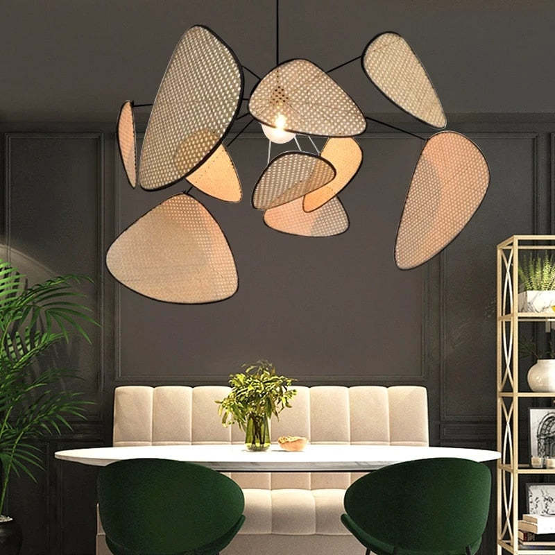 Borekus Pendant Light Leaf Grid, Rattan/Metal, Bedroom