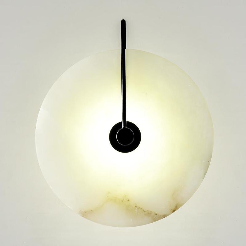 Simidal Round Bedside Wall Light, Artificial Marble, Gold & Black