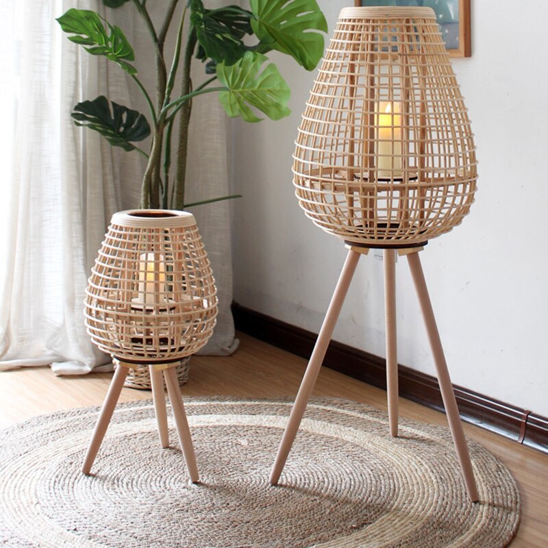 Mirudat Floor Lamp, Wood & Rattan
