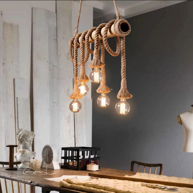 Ranobal Vintage Wood/Rope Pendant Light, Living Room