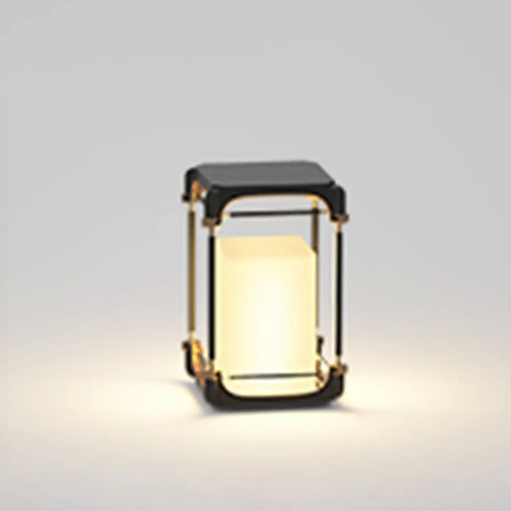 Kunuvil Simple Cube/Cuboid Outdoor Floor Lamp, Hardwired/Solar, Black