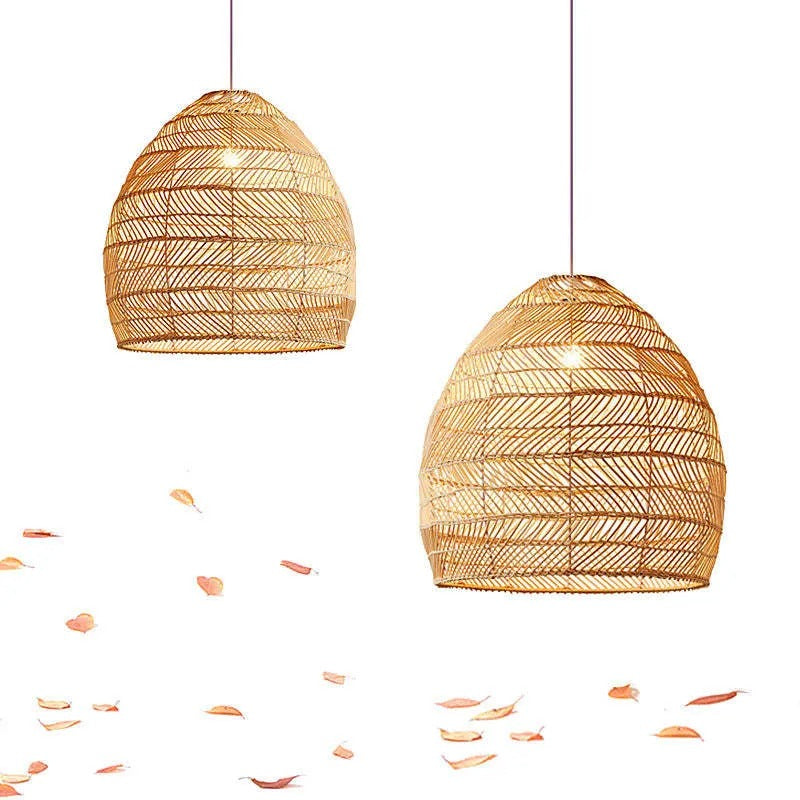 Lixi Rattan Bamboo Lampshade Hand Knitted Pendant Light-Neutral Decor