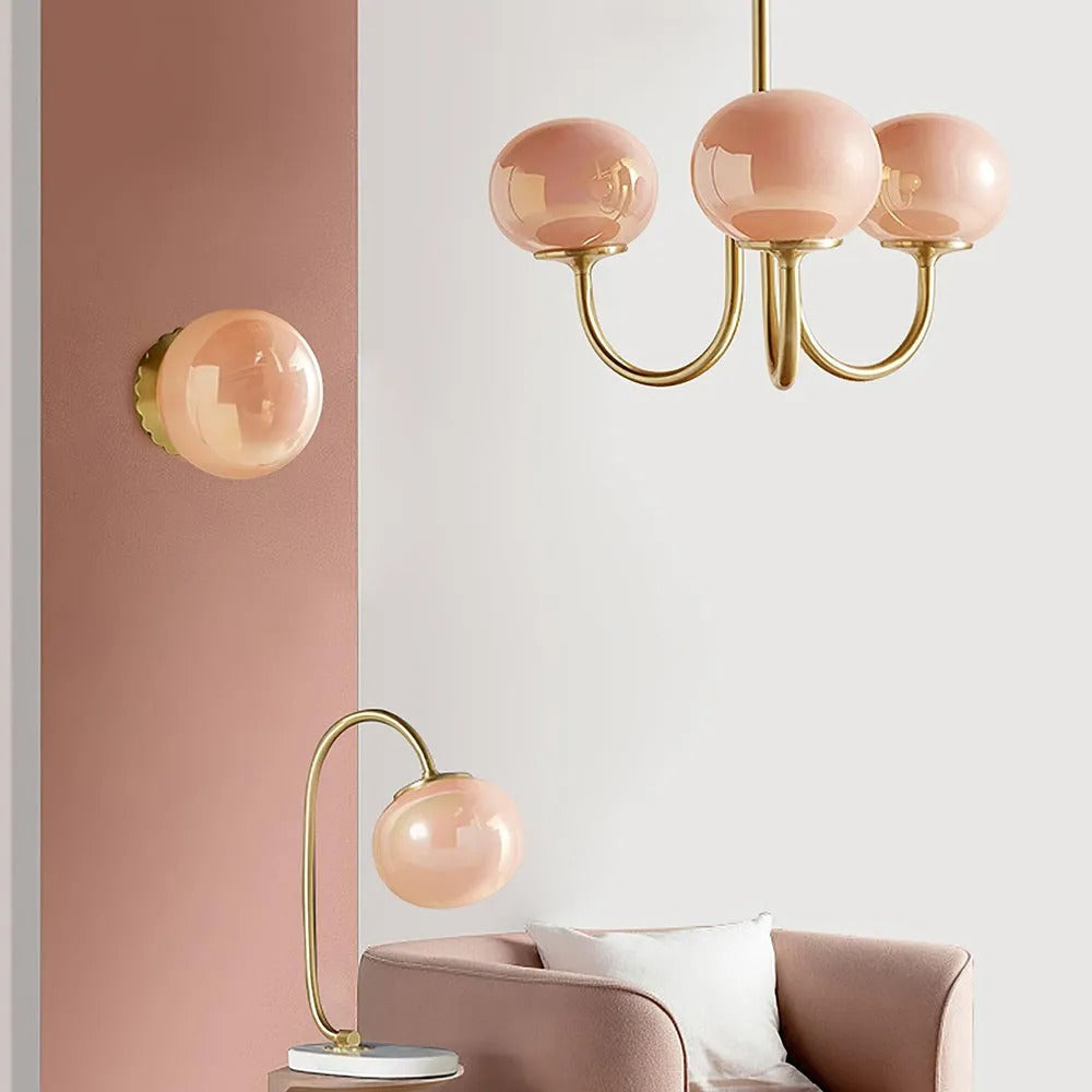 Zonepir Retro Art Deco Globe Chandelier, White/Pink/Beige