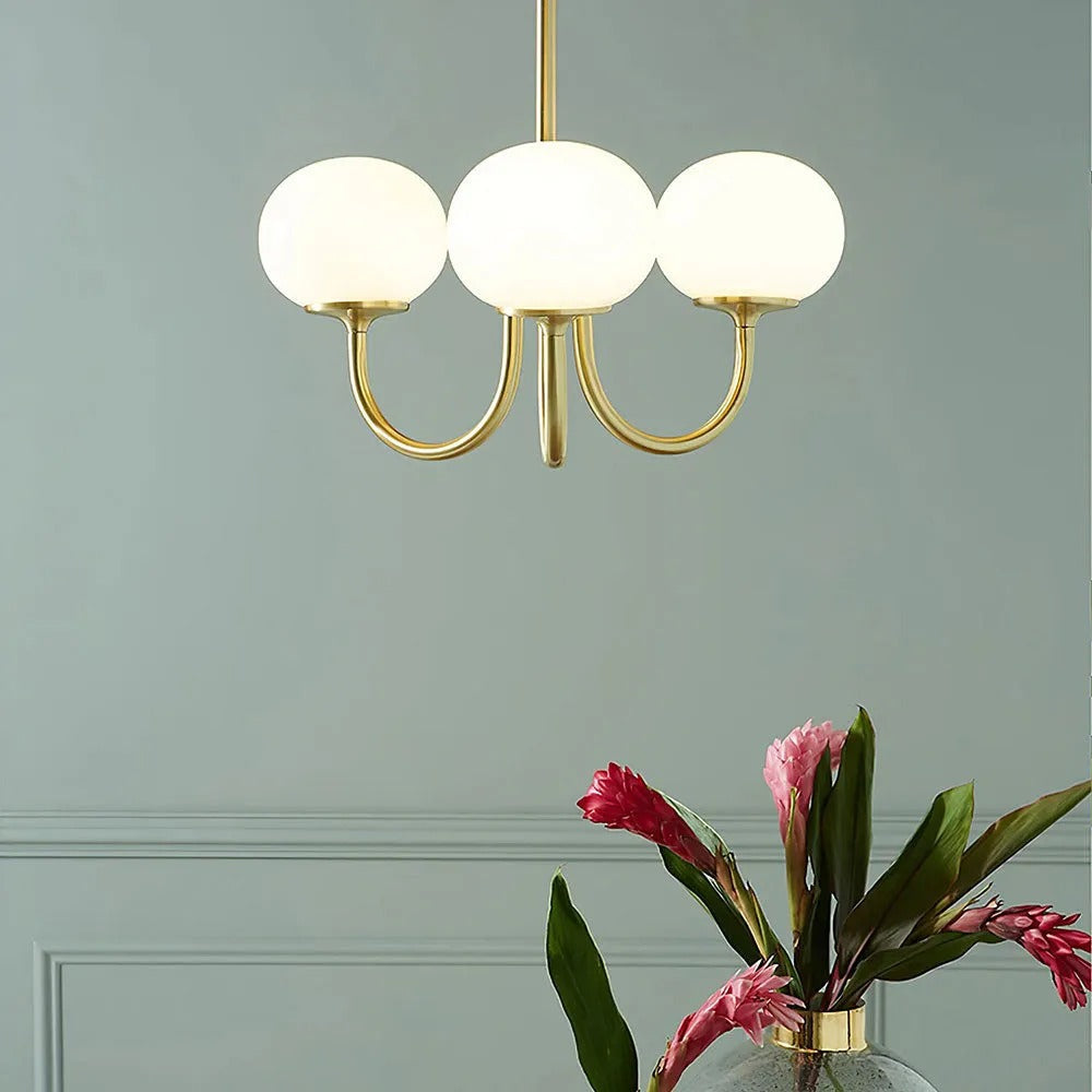 Zonepir Retro Art Deco Globe Chandelier, White/Pink/Beige