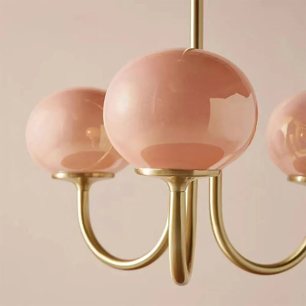 Zonepir Retro Art Deco Globe Chandelier, White/Pink/Beige