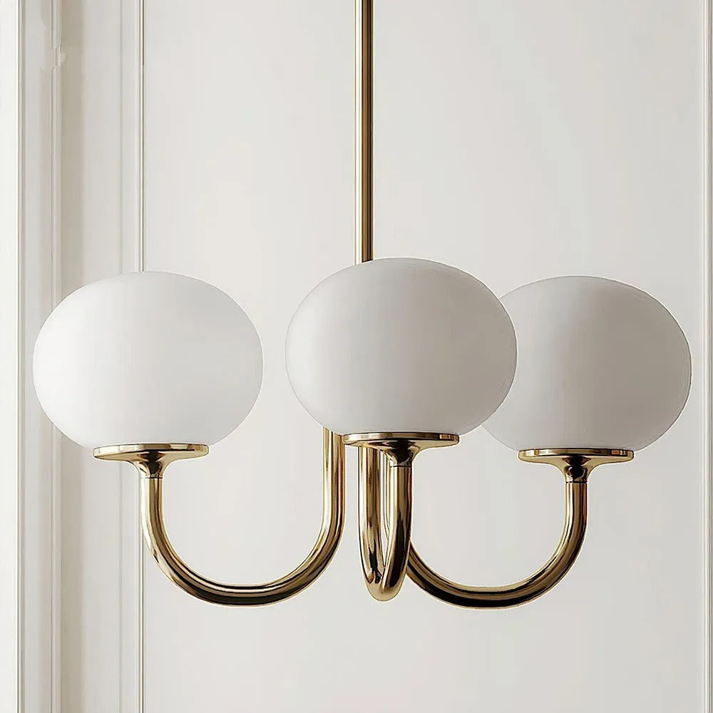 Zonepir Retro Art Deco Globe Chandelier, White/Pink/Beige