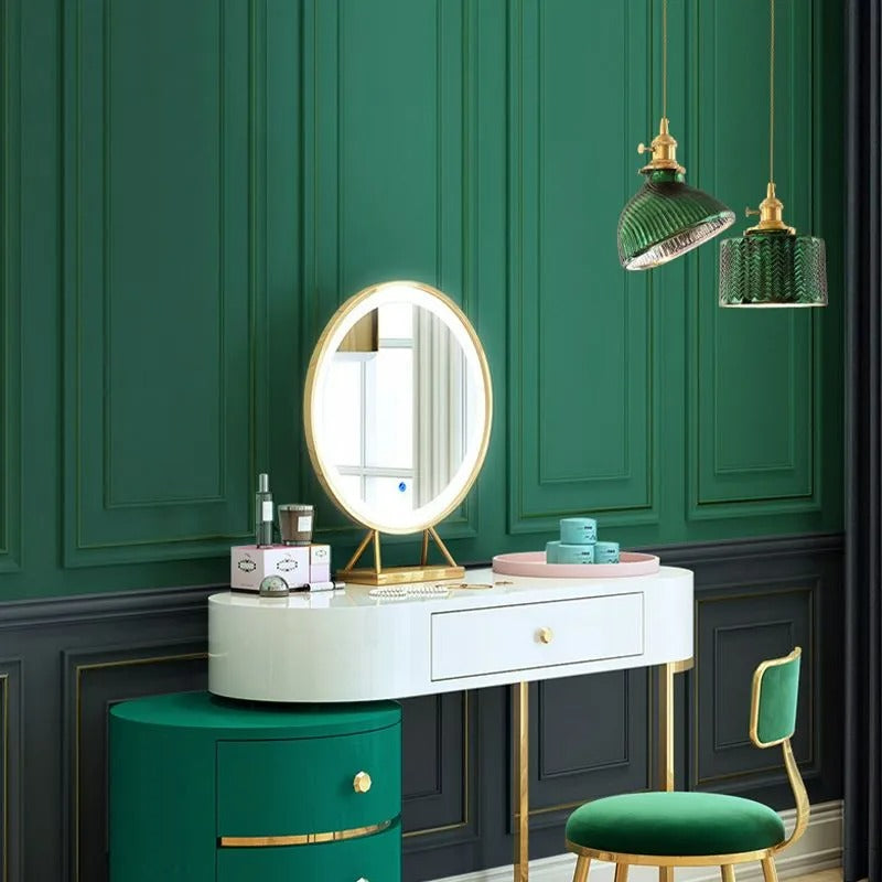 Jisikus Retro LED Pendant Light Metal Green Glass Dining Room