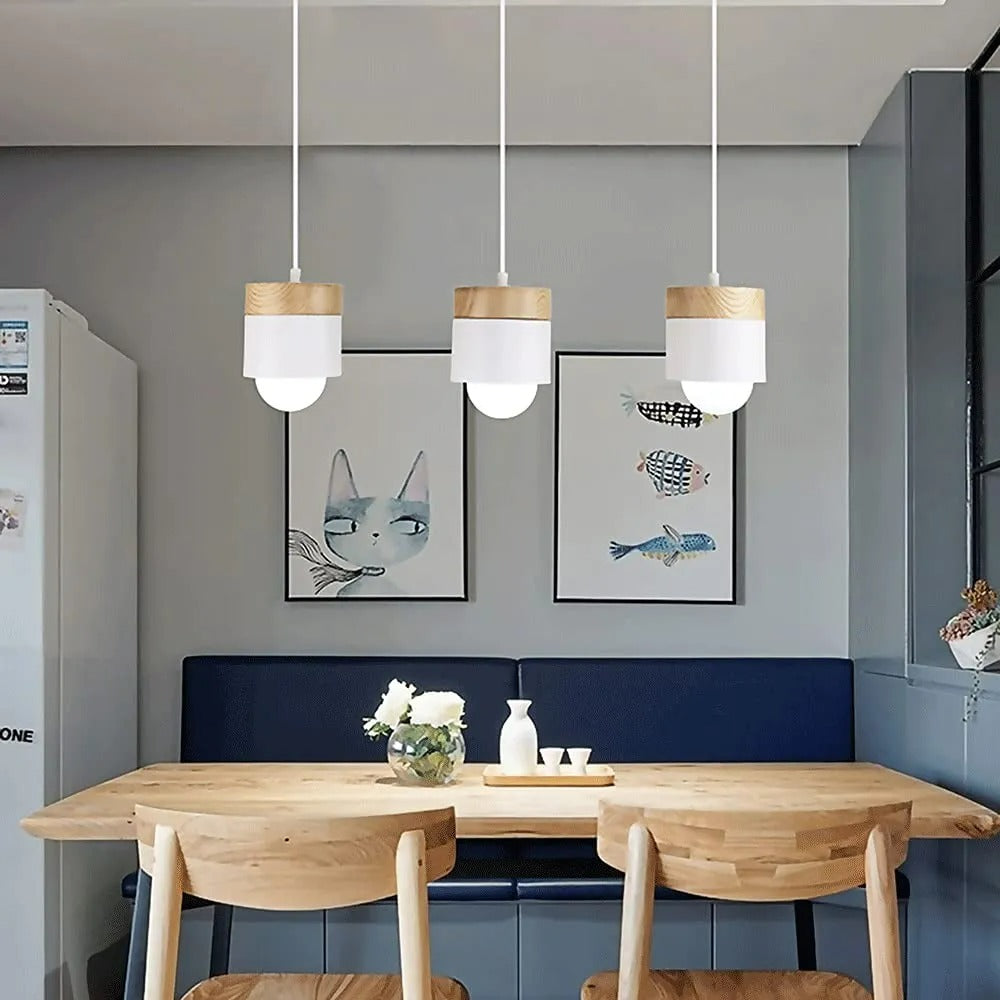 Moturos Modern Can Shape Metal/Wood Pendant Light