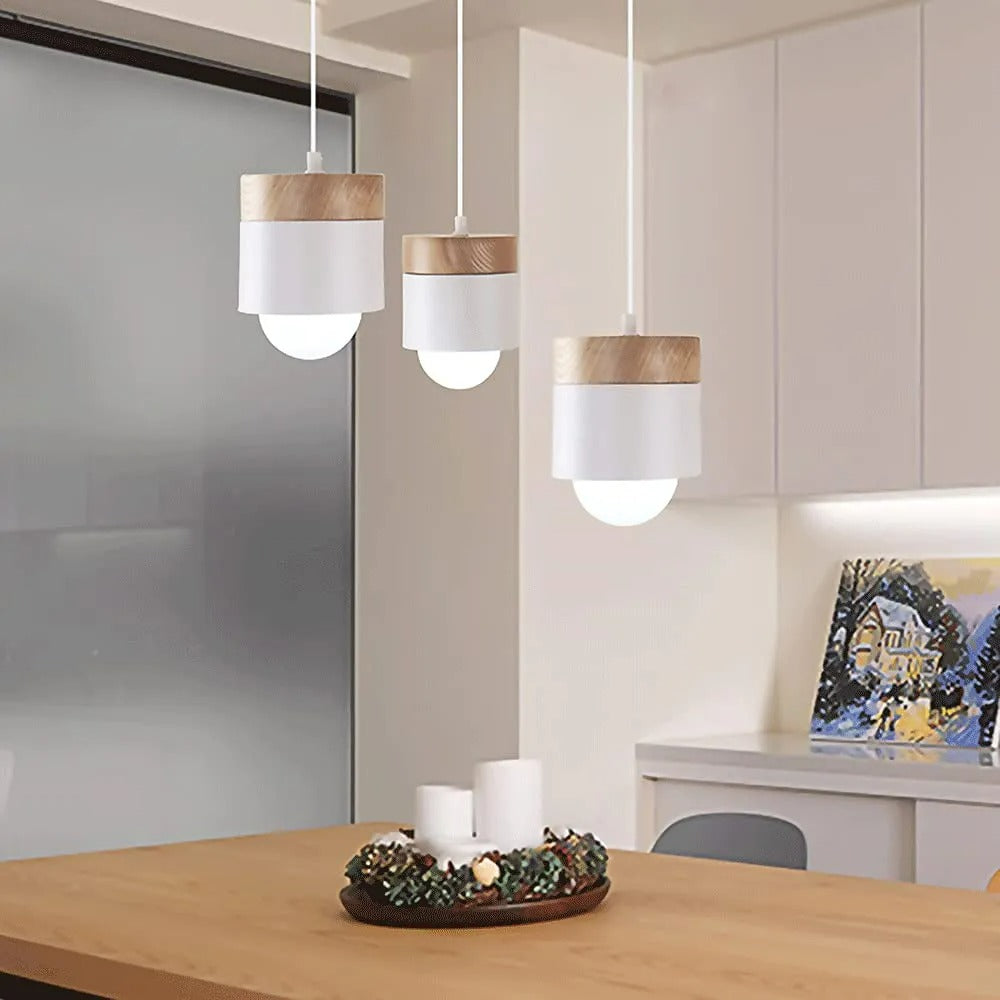 Moturos Modern Can Shape Metal/Wood Pendant Light