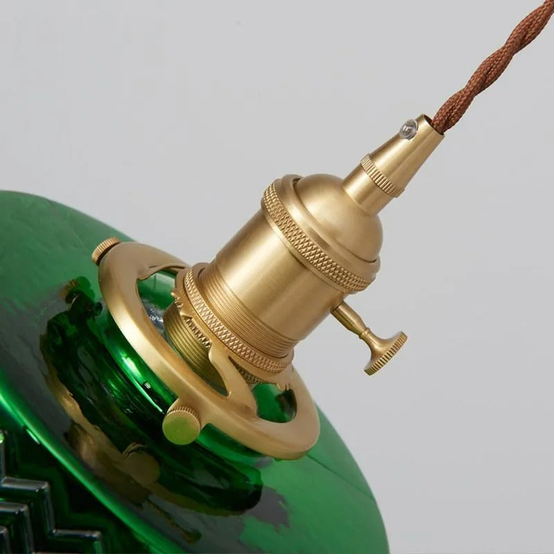 Jisikus Retro LED Pendant Light Metal Green Glass Dining Room
