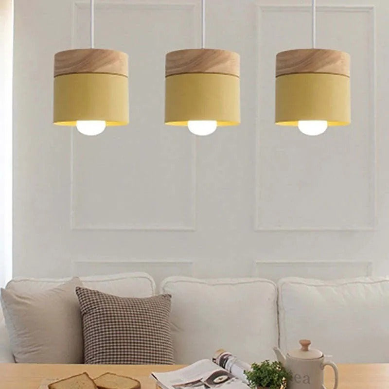 Moturos Modern Can Shape Metal/Wood Pendant Light
