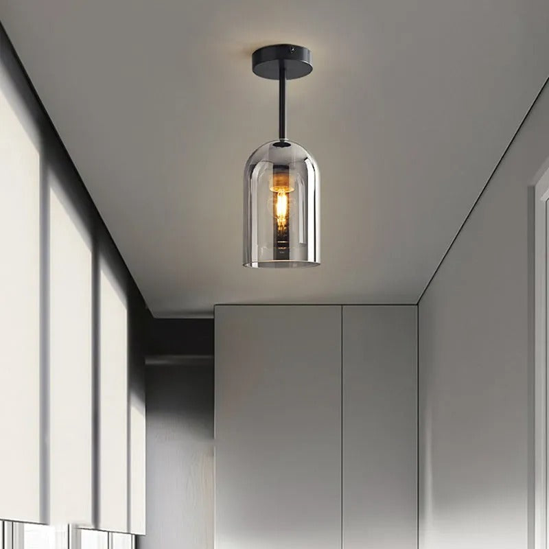Kuturar Modern Cylinder Semi-Flush Mount Clear Glass Ceiling Light, Cognac/Grey