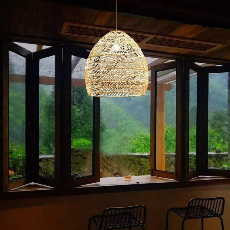 Lixi Rattan Bamboo Lampshade Hand Knitted Pendant Light-Neutral Decor
