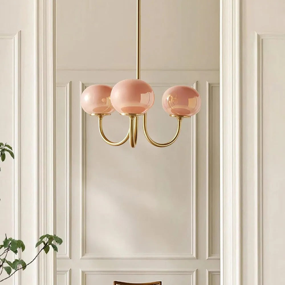 Zonepir Retro Art Deco Globe Chandelier, White/Pink/Beige