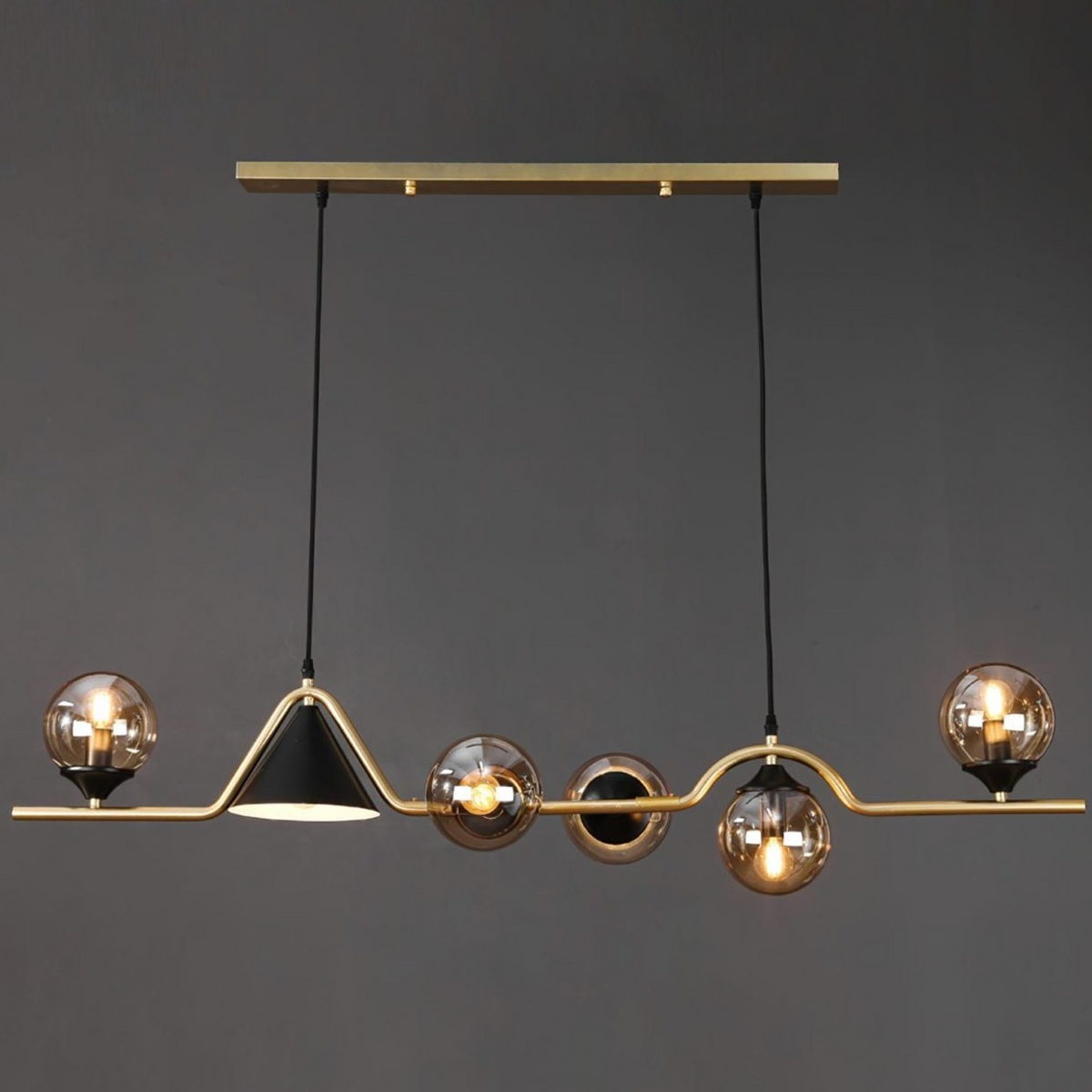 Nedabor Modern LED Pendant Light Black/Gold Glass Living Room/Bedroom