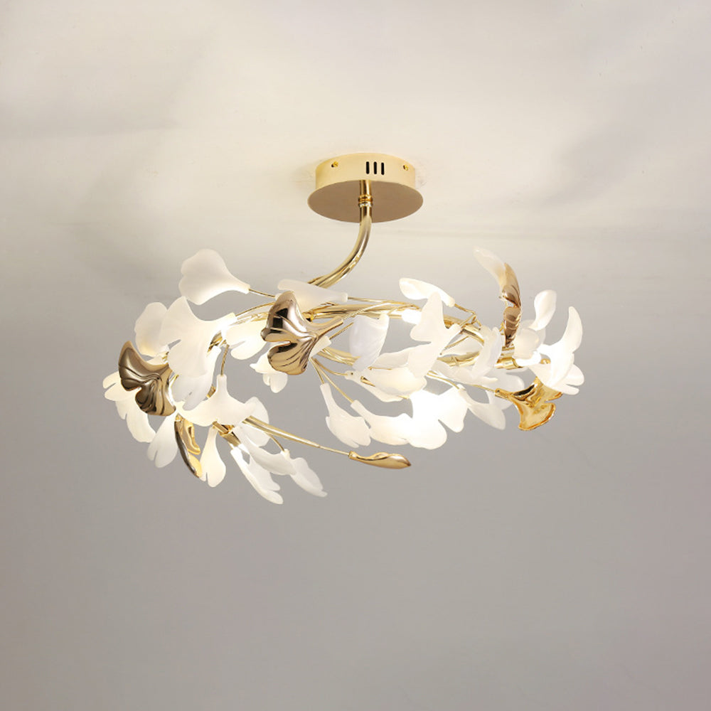 Tugikem Elegant Leaf Ceramic/Metal Flush Mount Ceiling Light, Gold