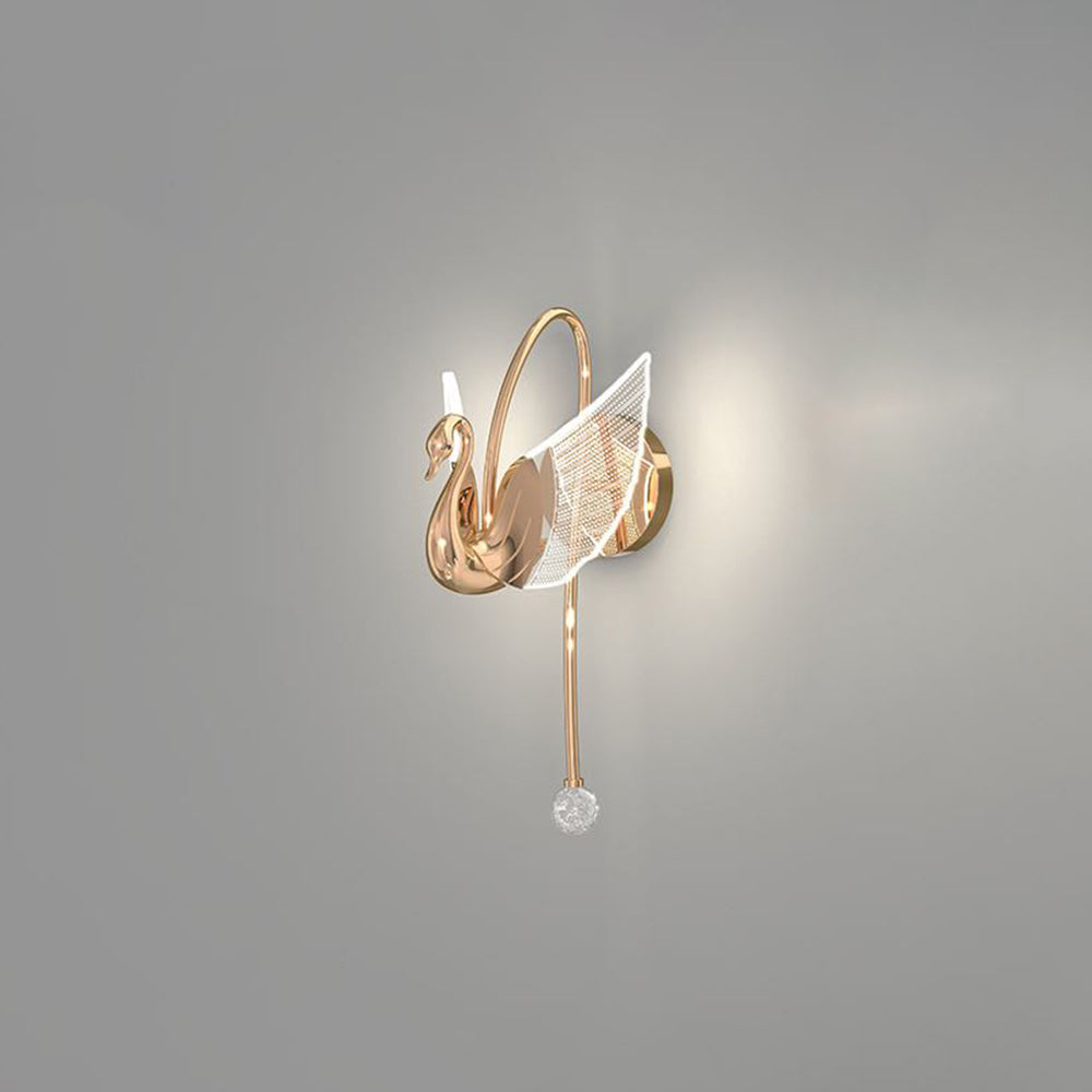 Duvebil Art Deco Swan /Metal Wall Lamp, Gold/Rose Gold