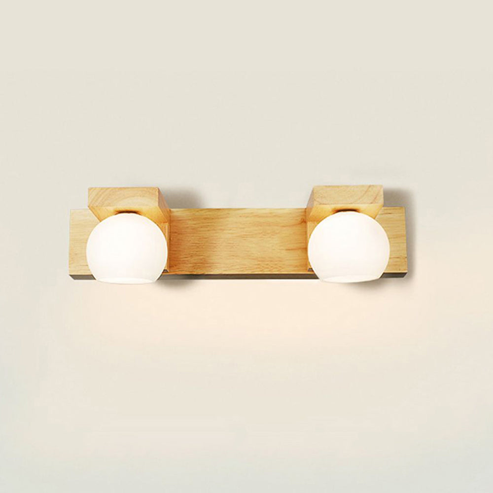 Filusar Wooden Ball Mirror Front Vanity Wall Lamp, Log Color