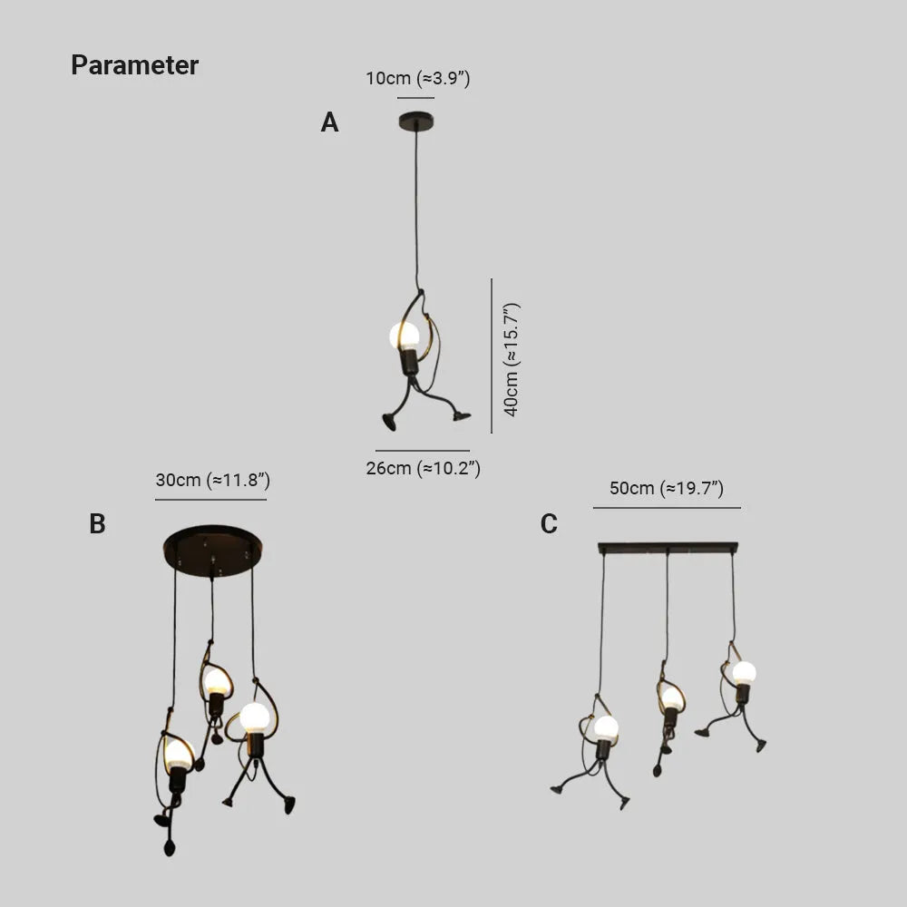 Esi Retro Modern Iron Man Pendant Light, Black-Neutral Decor