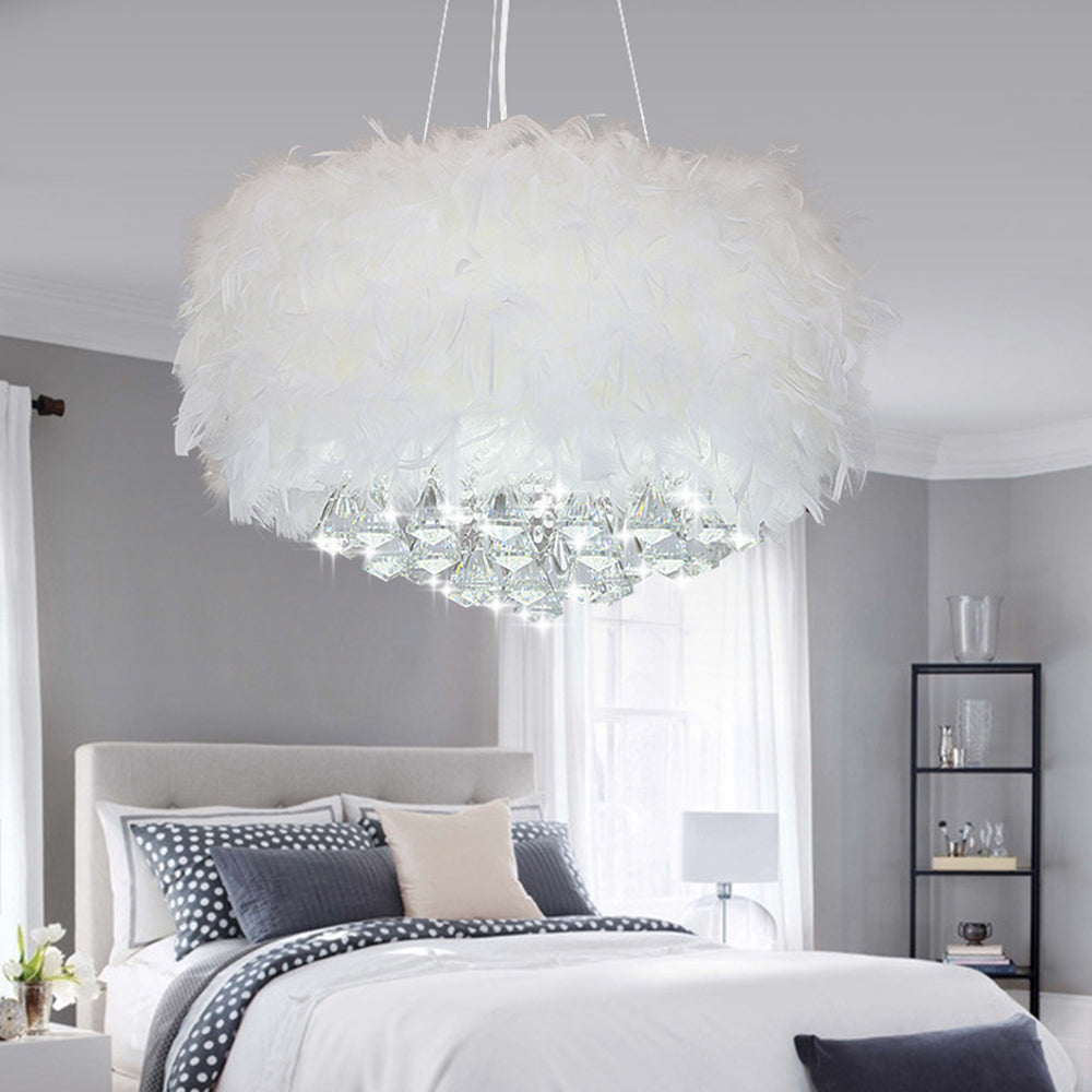 Haborum Modern Luxury Round Chandelier, Feather/Crystal, White