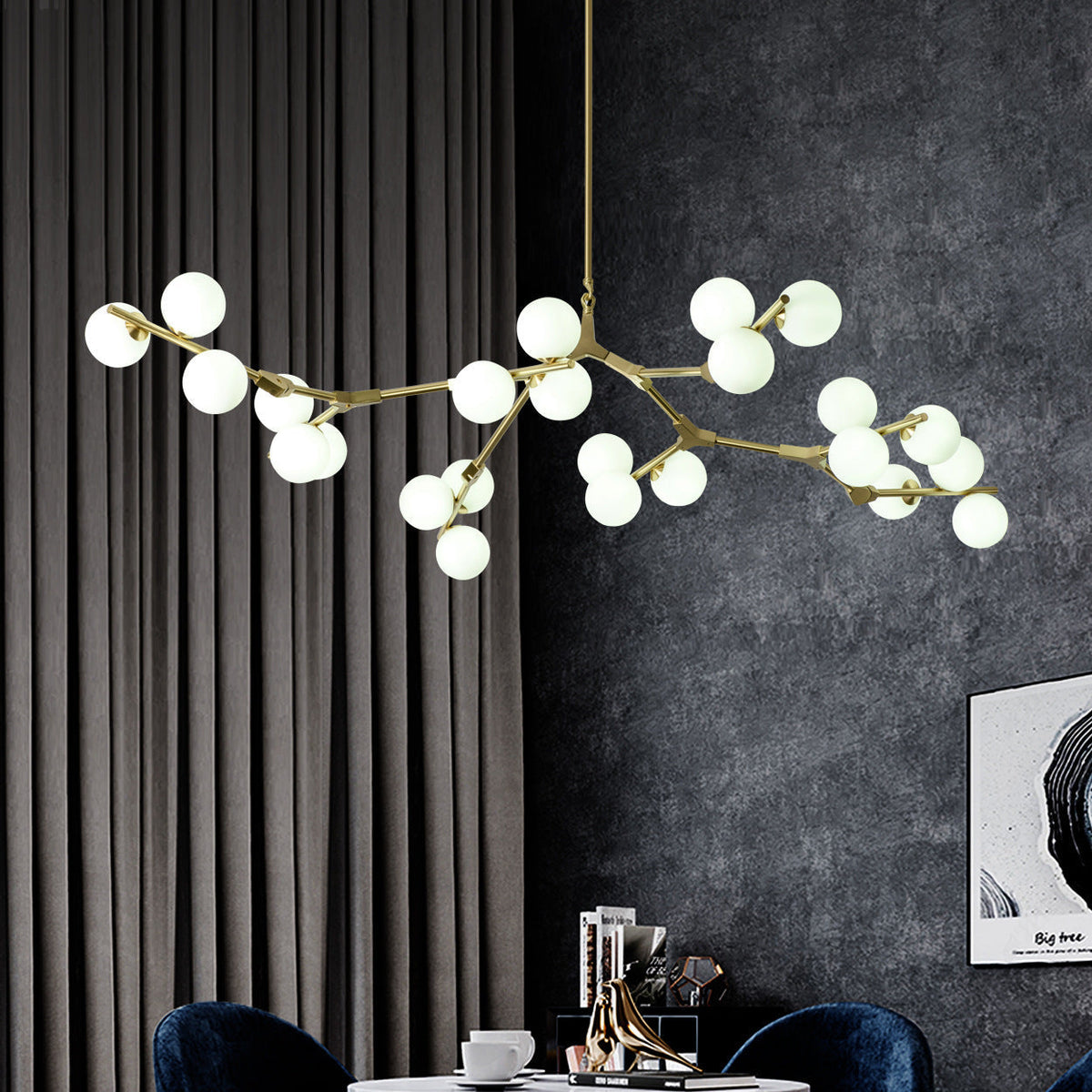 Holumam Modern LED chandelier Gold/Black Glass Living Room/Bedroom